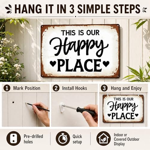 FunnySign This Is Our Happy Place Tin Sign, Garden Wall Decor