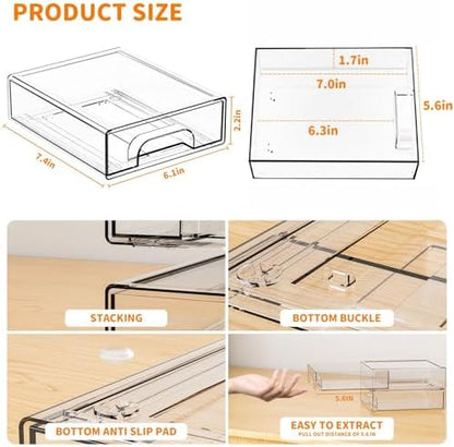 Yieach 4 Pack Small Clear Stackable Storage Drawers,2.2'' Tall Desk