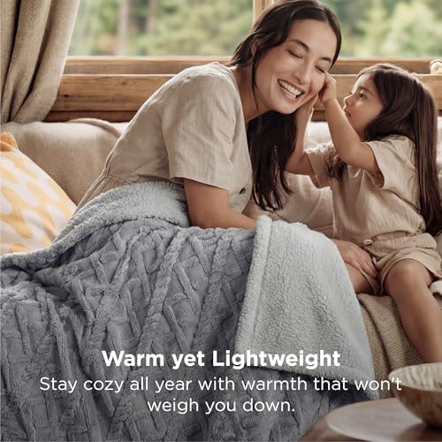 Bedsure Sherpa Fleece Blanket, Cable Jacquard Tufted, Warm, Throw