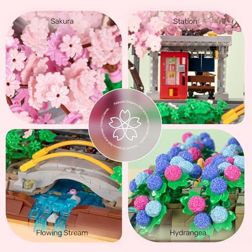 Wise Block Cherry Blossom Train Diorama Building Set – Japanese