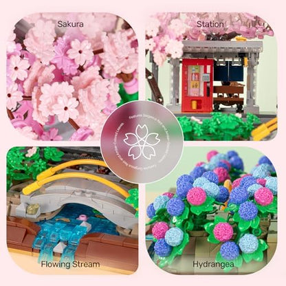 Wise Block Cherry Blossom Train Diorama Building Set – Japanese