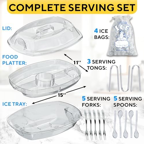 Ice Chilled Serving Tray for Parties, Fruit Tray with Ice Bottom