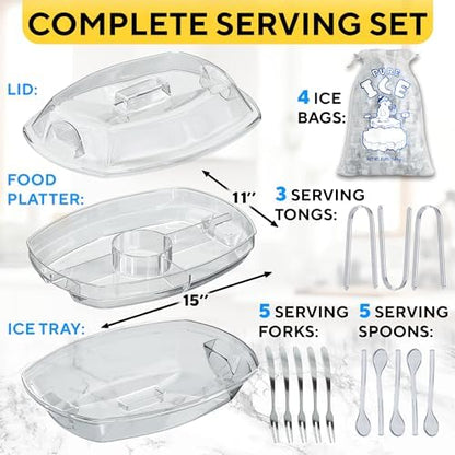 Ice Chilled Serving Tray for Parties, Fruit Tray with Ice Bottom