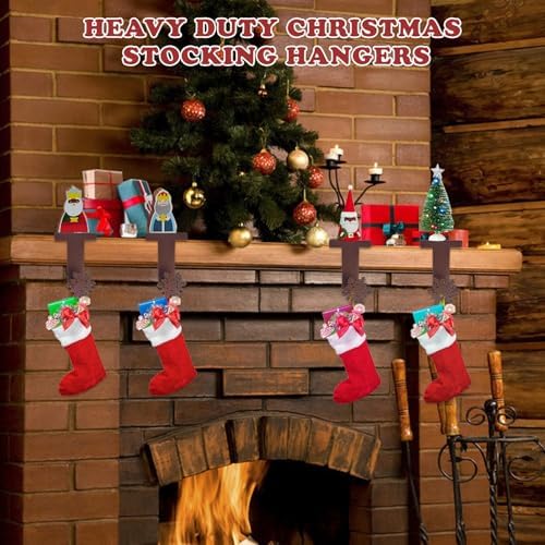 4 PCS Christmas Stocking Holders, Snowflake Stocking Holders for