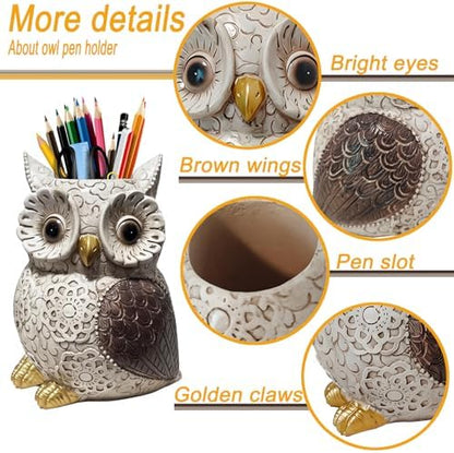 MUAMAX Owl Pen Holder, Owl Pencil Holder for Desk, Makeup Brush Holder