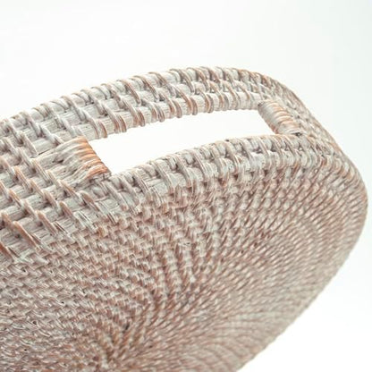 11.8" Round Rattan Tray, Hand Woven Serving Tray with Handles, Wicker