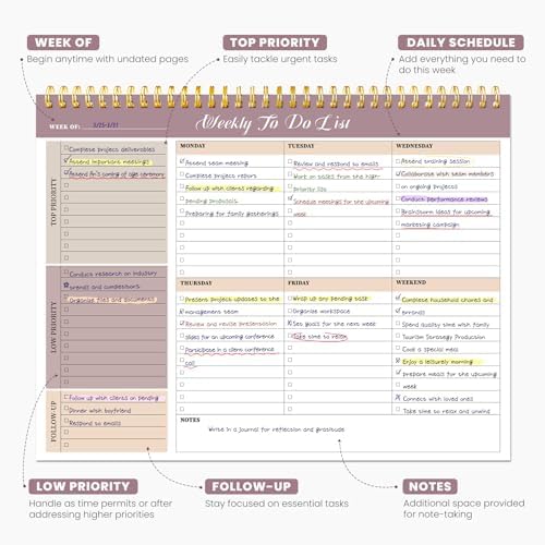 Weekly To Do List Notepad with 52 Undated Sheets(8.5"×11")- Undated