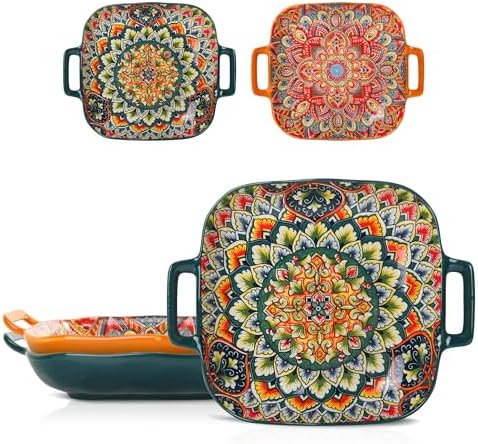 Ceramic Serving Platter with Handles, Set of 2, Bohemian Ceramic