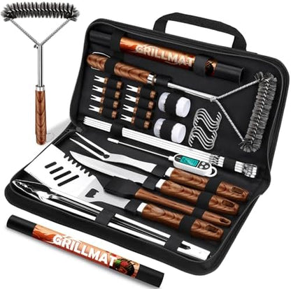 RINPIR 31Pcs Stainless Steel BBQ Grill Accessories & Tools Set, Brown