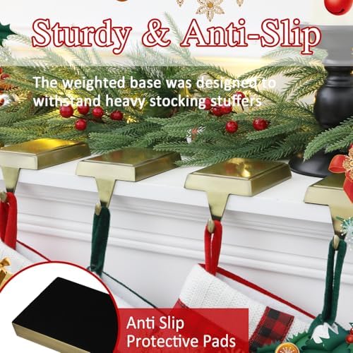 4-Pack Christmas Stocking Holders for Mantel, Weighted Metal Hooks