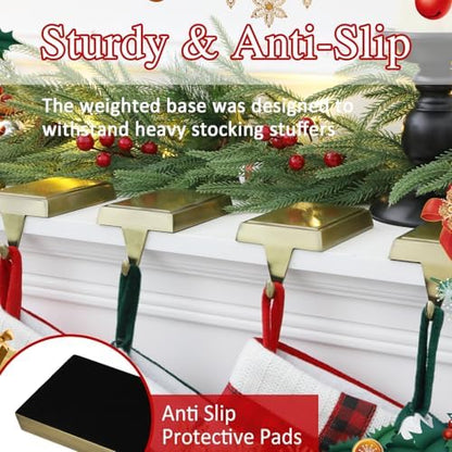 4-Pack Christmas Stocking Holders for Mantel, Weighted Metal Hooks