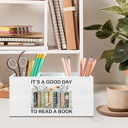 DILSJ Book Lovers Gifts Pen Pencil Holder Organizer for Desk, Bookish