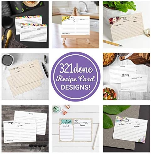 321Done Blank Recipe Cards, Small 3x5, Set of 50, Sunflowers on Tan
