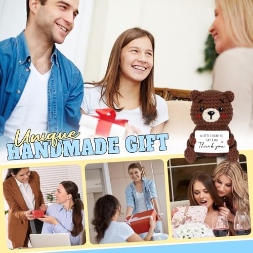 Thank You Gifts for Women Men, Handmade Positive Crochet Bear Decor