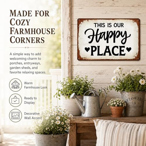 FunnySign This Is Our Happy Place Tin Sign, Garden Wall Decor