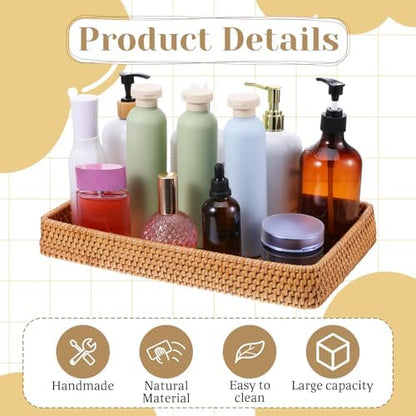 Wicker Storage Basket, Rattan Tray Rectangular Woven Tray Natural