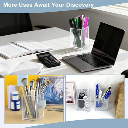 20 Pack Clear Acrylic Pen Holders, Bulk Pencil Cup Desk Organizers