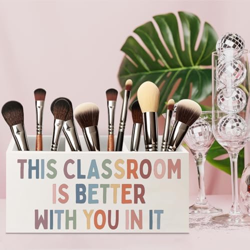 Classroom Decor Wooden Pen Pencil Holder for Teacher Desk Accessories