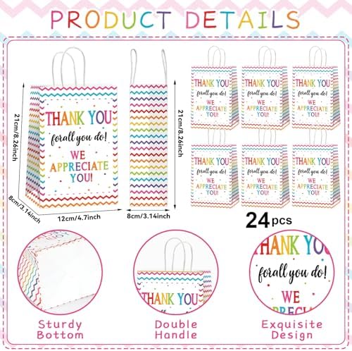 CHUNNIN 24 Pcs We Appreciate You Paper Gift Bags Thank You for All You