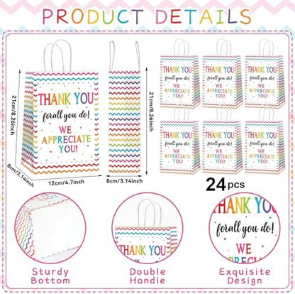 CHUNNIN 24 Pcs We Appreciate You Paper Gift Bags Thank You for All You