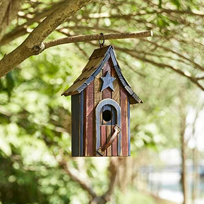 Glitzhome Hanging Birdhouse for Outside, Rustic Patriotic USA Wooden