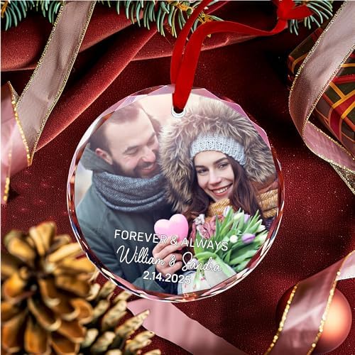 Personalized Forever Always Couple Photo Crystal Ornament - Customized