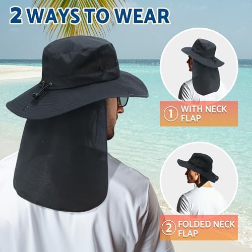 NPJY Sun Fishing Hats with Neck Flap for Men Women UV Sun Protection