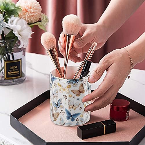 Jwest Pen Holder, Ceramic Shiny Gold Graphic Butterfly Pattern Pencil