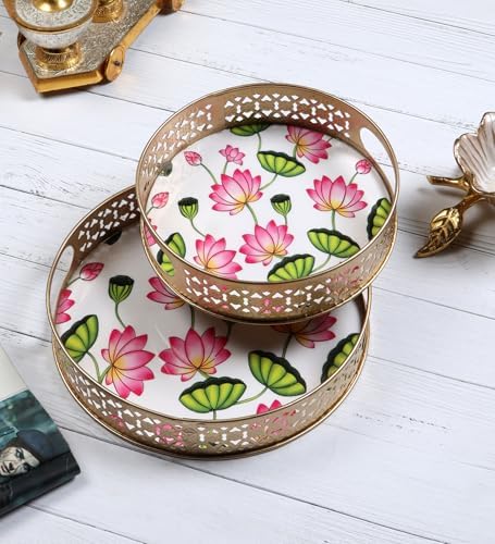 Two Moustaches Lotus Flowers Design Serving Trays Set