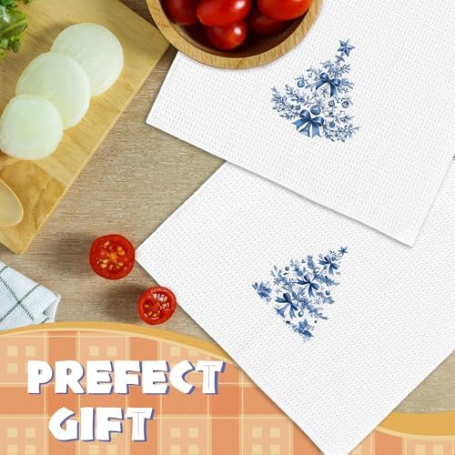 Chinoiserie Christmas Kitchen Towels Decor Set of 2 - Blue Christmas