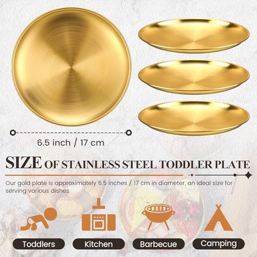 Nuogo 20 Pcs 6.5 Inch Gold Stainless Steel Plates, Metal Serving Tray