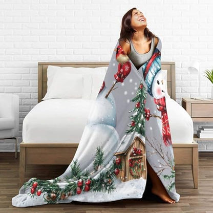Cute Snowman Blanket Soft Warm Winter Snowman Fleece Plush Throw