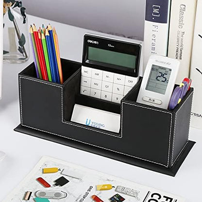 KINGFOMTM Double Holder Leather Multi-Function Desk Stationery
