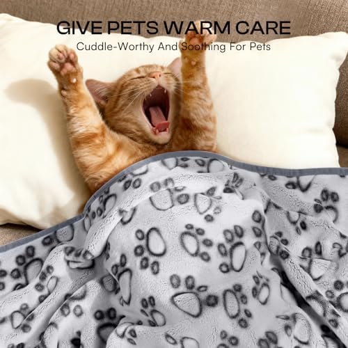 Luciphia Fluffy Paw Print Dog Blanket Large/Medium/Small, Soft Fleece