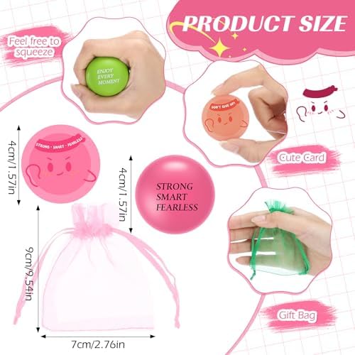 Meooeck 60 Set Relief Ball Gift with 60 Card 60 Organza Bag for Adults