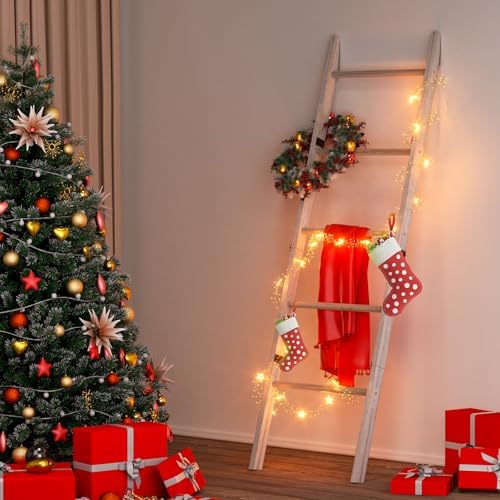XLHOMO 5-Tier Wooden Blanket Ladder, 63" Rustic Leaning Blanket Rack