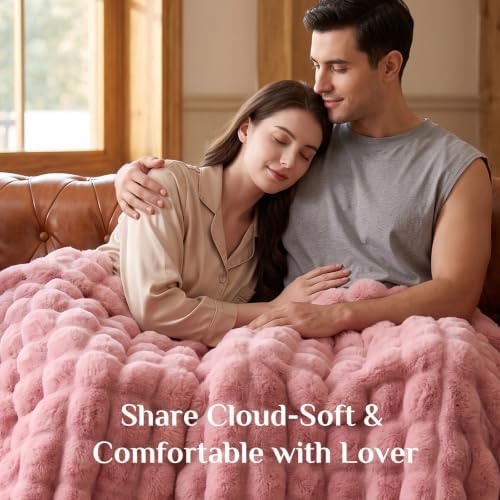 BEDELITE Faux Fur Throw Bubble Blanket for Couch, 50" x 60", Dusty
