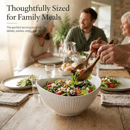 60oz Large Ceramic Salad Bowl with Acacia Wood Utensils, 10" Oval