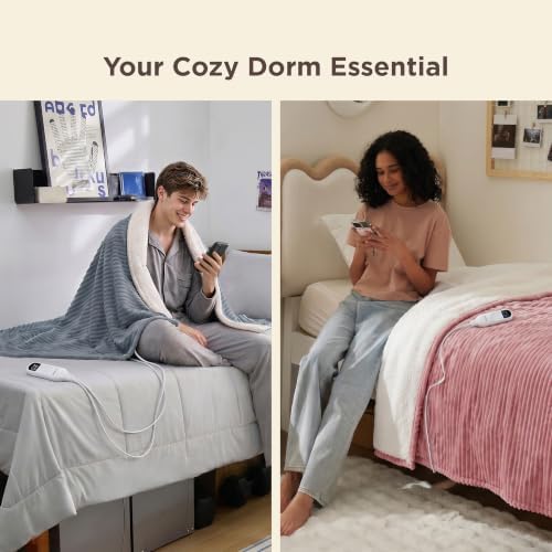 Bedsure Ribbed Heated Blanket Throw XL, Grey Electric Blanket, Preheat