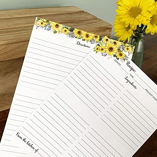 321Done Folding Recipe Cards, 8x6 to 4x6, Set of 50, Sunflowers, White