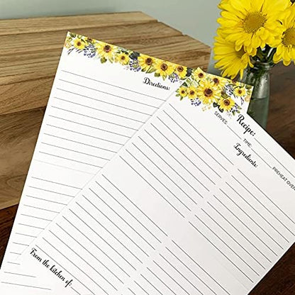 321Done Folding Recipe Cards, 8x6 to 4x6, Set of 50, Sunflowers, White
