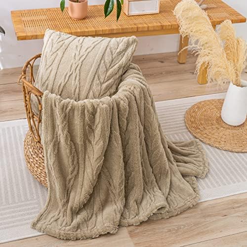 YUSOKI Sherpa Fleece Large Throw Blanket, Tan, 50"x65"