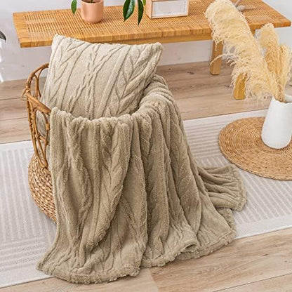 YUSOKI Sherpa Fleece Large Throw Blanket, Tan, 50"x65"