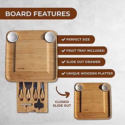 Cheese Board Natural Bamboo Platter with Knife and Forks Set with