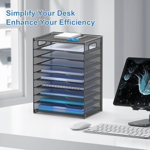OUTWOLF 10 Tier Paper Organizer - Letter Tray Mesh Desk File Organizer