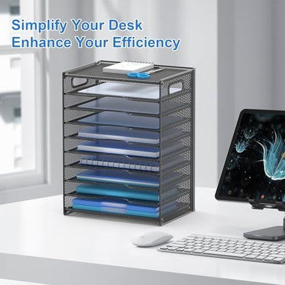 OUTWOLF 10 Tier Paper Organizer - Letter Tray Mesh Desk File Organizer