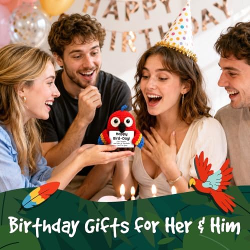 Birthday Gifts for Women Men, Funny Christmas Handmade Crochet Parrot