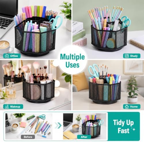 Exerz Desk Organizer 360 Rotating Pen Holder 5 Compartments Caddy