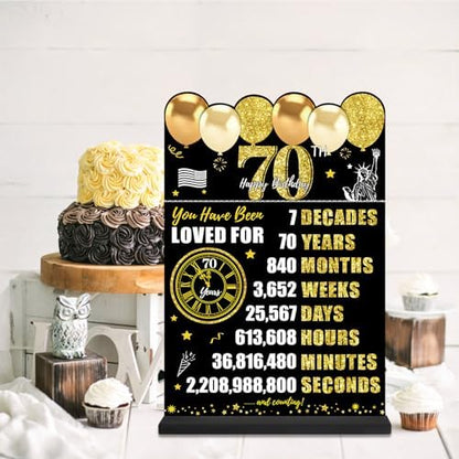 70th Birthday Decoration Acrylic Plaque Table Sign with Stand for Men