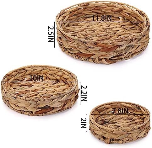 Cedilis Set of 3 Grass Round Fruit Tray, Hand Woven Coffee Table Tray